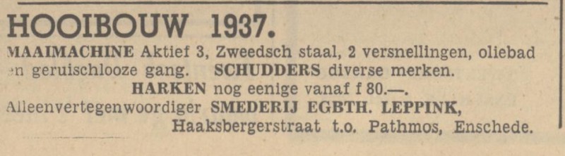 Haaksbergerstraat 233 Smederij Leppink advertentie Tubantia 15-5-1937.jpg