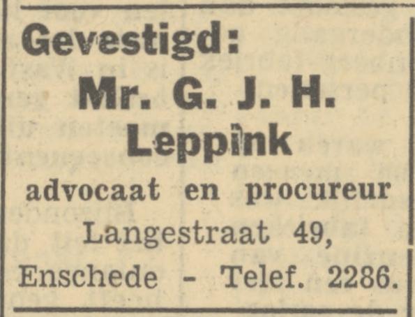 Langestraat 49 Mr. G.J.H. Leppink advocaat en procureur advertentie Tubantia 11-6-1949.jpg