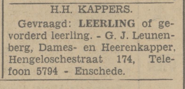 Hengelosestraat 174 G.J. Leunenberg kapper advertentie Tubantia 12-9-1942.jpg