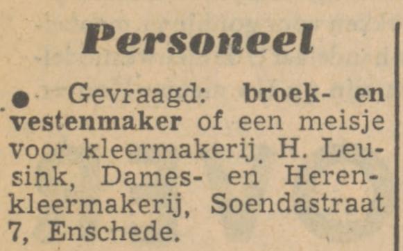 Soendastraat 7 H. Leusink Dames- en Heren- kleermakerij advertentie Tubantia 25-4-1951.jpg