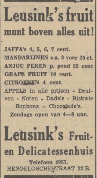 Hengelosestraat 22b Leusink's Fruit- en Delicatessenhuis advertentie Tubantia 10-3-1938.jpg