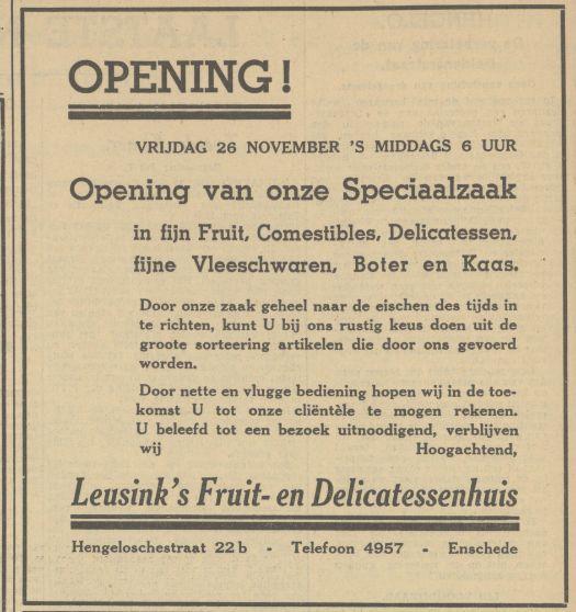 Hengelosestraat 22b Leusink's Fruit- en Delicatessenhuis advertentie Tubantia 25-11-1937.jpg