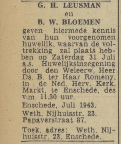 Wethouder Nijhuisstraat 23 G.H. Leusman advertentie Tubantia 22-7-1943.jpg