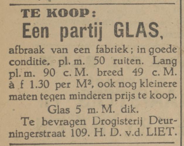 Deurningerstraat 109 Drogisterij H.D. v.d. Liet advertentie Tubantia 3-12-1927.jpg