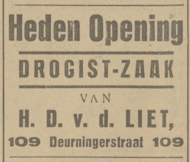 Deurningerstraat 109 Drogisterij H.D. v.d. Liet advertentie Tubantia 5-4-1924.jpg