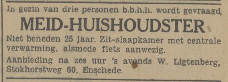 Stokhorstweg 60 W. Ligtenberg advertentie Tubantia 3-2-1948.jpg
