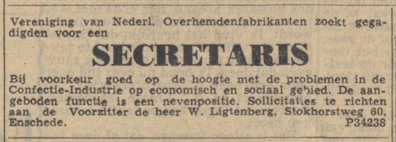Stokhorstweg 60 W. Ligtenberg advertentie Het Parool 1-12-1949.jpg