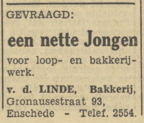 Gronausestraat 93 bakkerij van der Linde advertentie Tubantia 12-4-1950.jpg