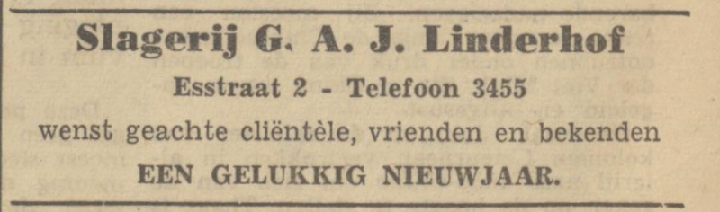 Esstraat 2 slagerij G.A.J. Linderhof advertentie Tubantia 30-12-1950.jpg
