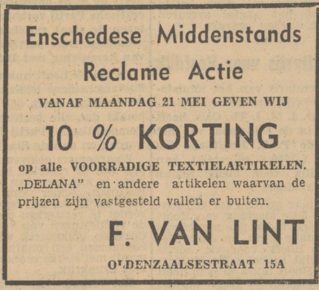 Oldenzaalsestraat 15a F. van Lint advertentie Tubantia 22-5-1951.jpg