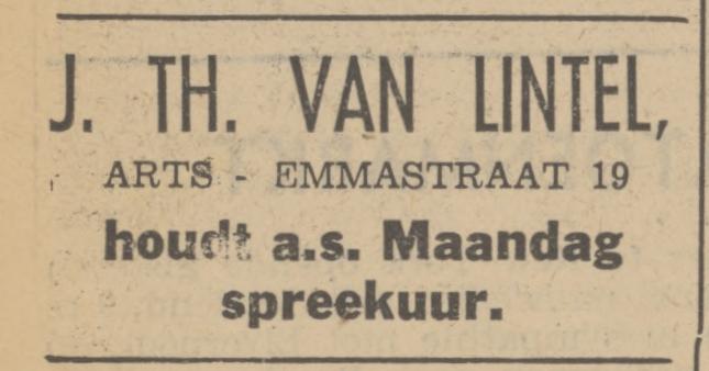 Emmastraat 19 J.Th. van Lintel Arts advertentie Tubantia 13-1-1940.jpg