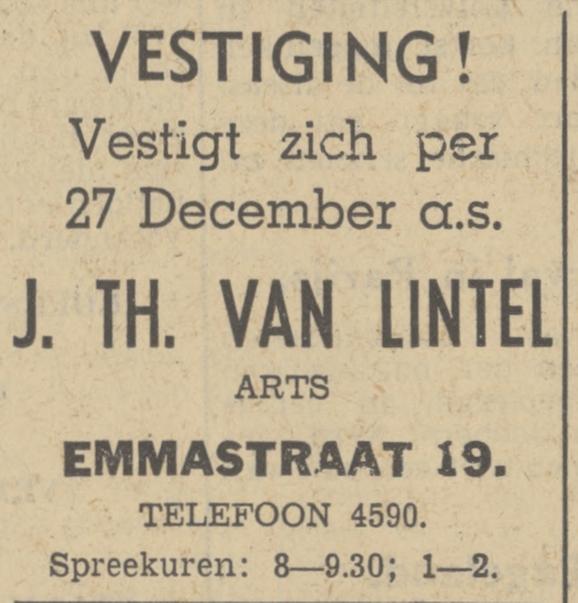 Emmastraat 19 J.Th. van Lintel Arts advertentie Tubantia 23-12-1938.jpg