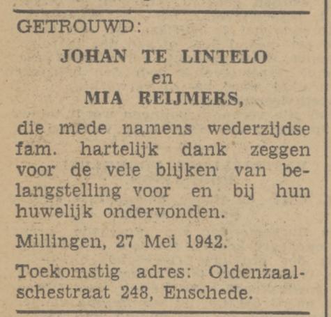 Oldenzaalsestraat 248 J. te Lintelo advertentie Tubantia 27-5-1942.jpg