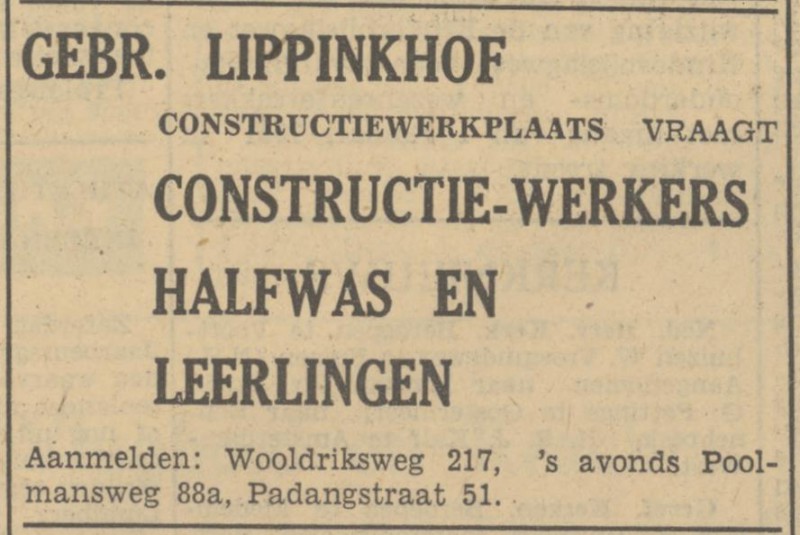 Wooldriksweg 217 Gebr. Lippinkhof constructiewerkplaats advertentie Tubantia 31-10-1950.jpg