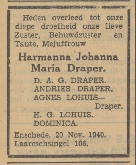 Laaressingel 106 A. Lohuis-Draper advertentie Tubantia 21-11-1940.jpg