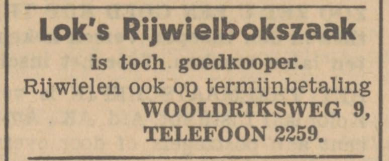 Wooldriksweg 9 Lok's Rijwielbokszaak advertentie Tubantia 27-5-1936.jpg