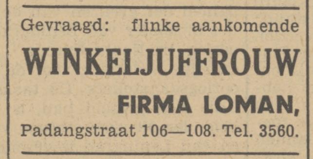 Padangstraat 106-108 Firma Loman advertentie Tubantia 13-3-1940.jpg