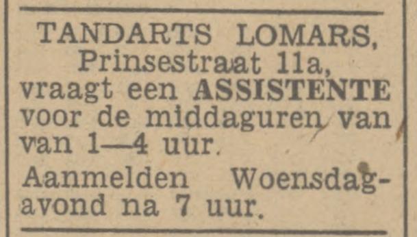 Prinsestraat 11a Tandarts Lomars advertentie Tubantia 11-11-1947.jpg