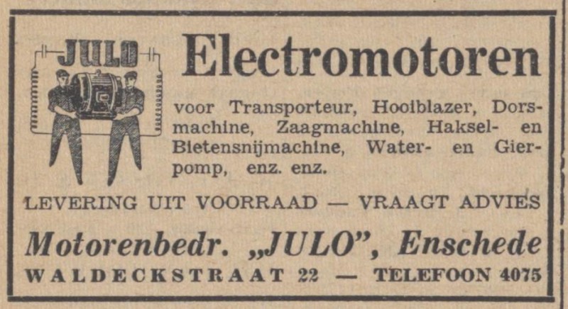 Waldeckstraat 22 Motorenbedrijf Julo advertentie tijdschrift De Boerderij 18-5-1949.jpg