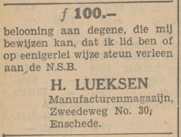 Zwedeweg 30 H. Lueksen Manufacturenmagazijn advertentie Tubantia 20-8-1934.jpg