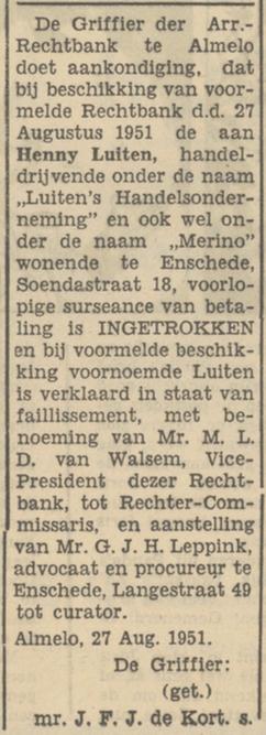 Soendastraat 18 Henny Luiten Luiten's Handelsonderneming krantenbericht Tubantia 28-8-1951.jpg