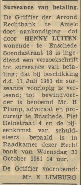 Soendastraat 18 Henny Luiten krantenbericht Tubantia 12-7-1951.jpg