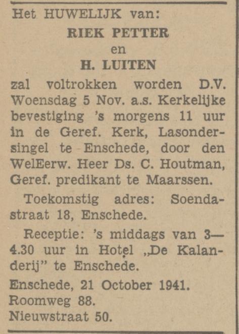 Soendastraat 18 H. Luiten advertentie Tubantia 24-10-1941.jpg