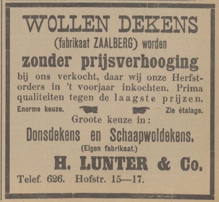 Hofstraat 15-17 H. Lunter & Co. advertentie Tubantia 17-11-1914.jpg