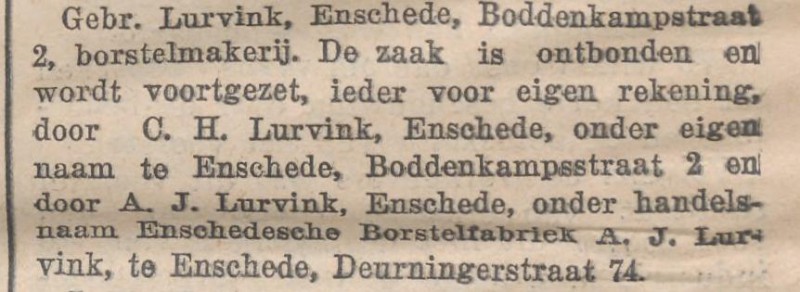 Deurningerstraat 74 Enschedesche Borstelfabriek A.J. Lurvink krantenbericht 19-10-1927.jpg