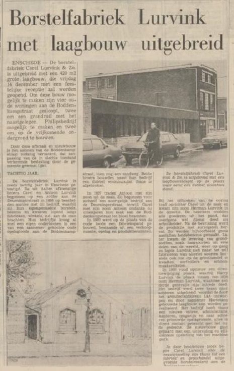 Boddenkampstraat 2 Borstelfabriek Lurvink krantenbericht Tubantia 28-11-1973.jpg