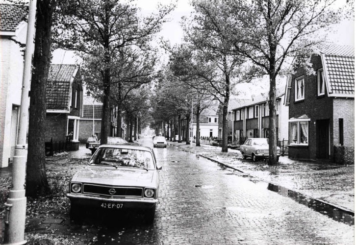Pijlhovestraat 32-40 vanaf Hengelosestraat, voor het kappen van de zieke bomen. feb. 1978.jpg