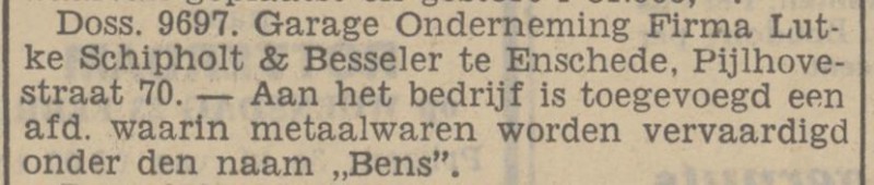Pijlhovestraat 70 Fa. Lutke Schipholt & Besseler krantenbericht Tubantia 16-2-1938.jpg