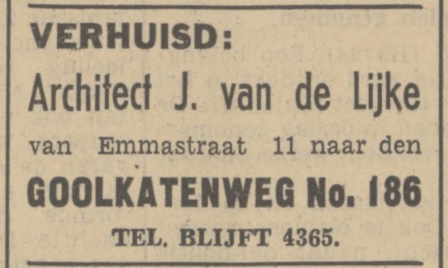 Goolkatenweg 186 Architect J. van de Lijke advertentie Tubantia 28-4-1938.jpg