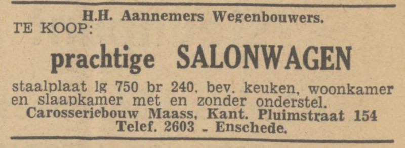 Pluimstraat 154 carosseriebouw Mass advertentie Tubantia 1-9-1948.jpg