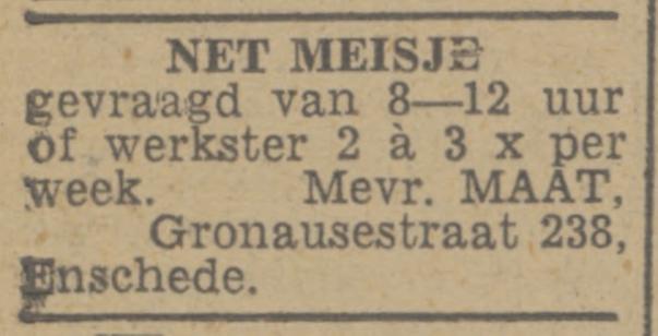 Gronausestraat 238 Mevr. Maat advertentie Tubantia 18-5-1948.jpg