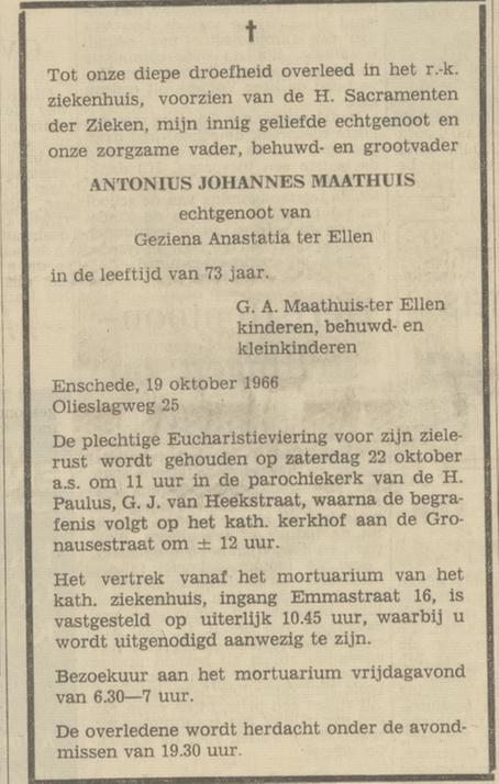 Olieslagweg 25 A.J. Maathuis overlijdensadvertentie Tubantia 20-10-1966.jpg