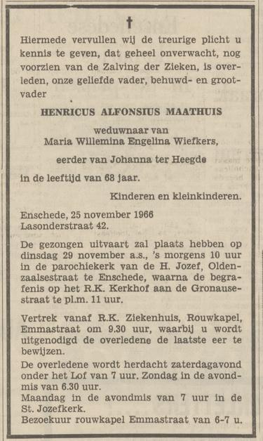 Lasondersinstraat 42 H.A. Maathuis overlijdensadvertentie Tubantia 26-11-1966.jpg