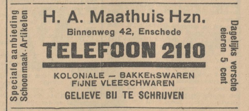 Binnenweg 42 H.A. Maathuis De Spar advertentie Tubantia 28-3-1930.jpg