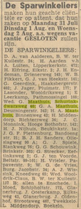 Schurinkdwarsweg 40 G. Maathuis Sparwinkelier advertentie Twentsch nieuwsblad 28-7-1944.jpg