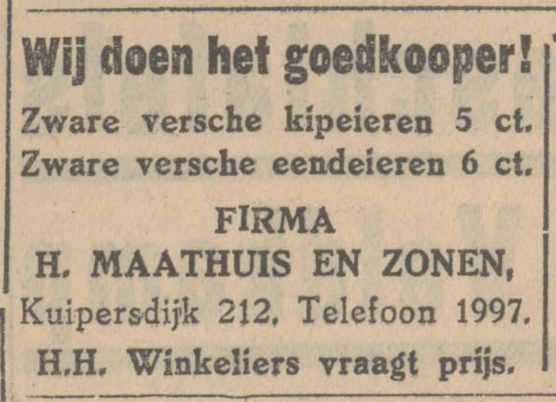 Kuipersdijk 212 Firma H. Maathuis en Zonen advertentie Tubantia 7-3-1930.jpg