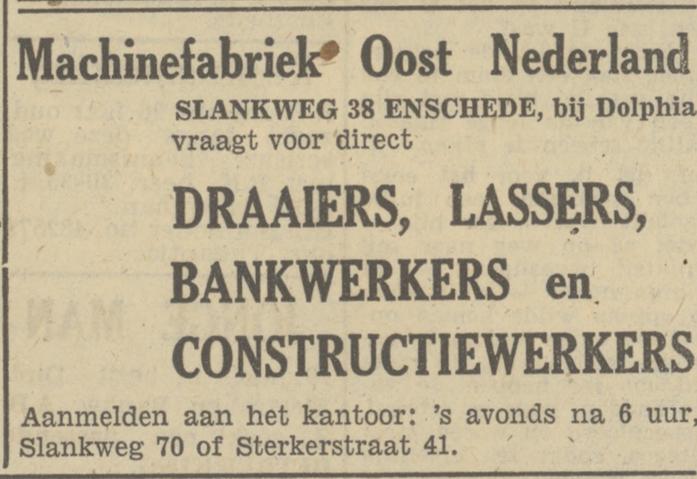 Slankweg 38 Machinefabriek Oost Nederland. advertentie Tubantia 14-9-1948.jpg
