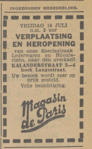 Kalanderstraat 2-4 hoek Langestraat Magasin de Paris advertentie Twentsch nieuwsblad 13-7-1944.jpg