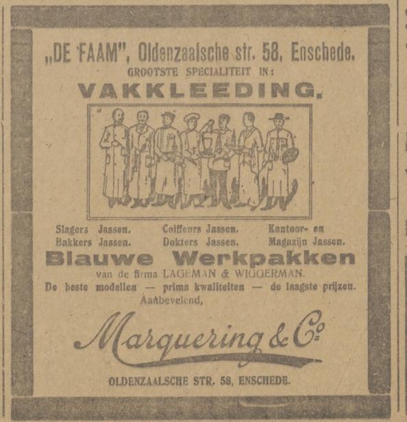Oldenzaalsestraat 58 Fa. Marquering en Co. Magazijn de Faam advertentie Tubantia 5-1-1917.jpg