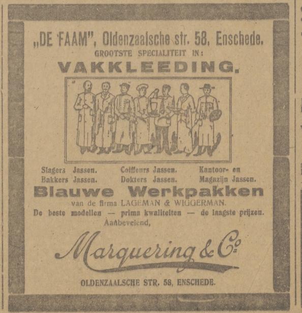 Oldenzaalsestraat 58 Fa. Marquering en Co. Magazijn de Faam advertentie Tubantia 5-1-1917.jpg