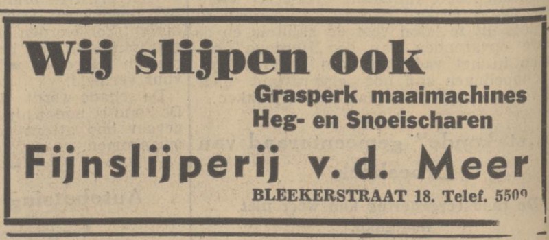 Blekerstraat 18 Fijnslijperij v.d. Meer advertentie Tubantia 12-6-1937.jpg
