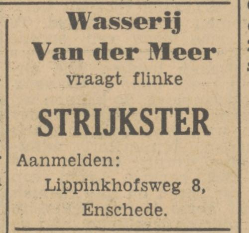 Lippinkhofsweg 8 Wasserij v.d. Meer advertentie Tubantia 8-5-1951.jpg