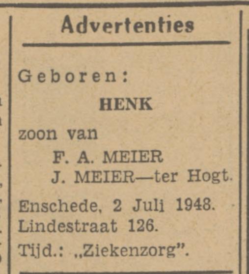 Lindestraat 126 F.A. Meier advertentie Tubantia 3-7-1948.jpg