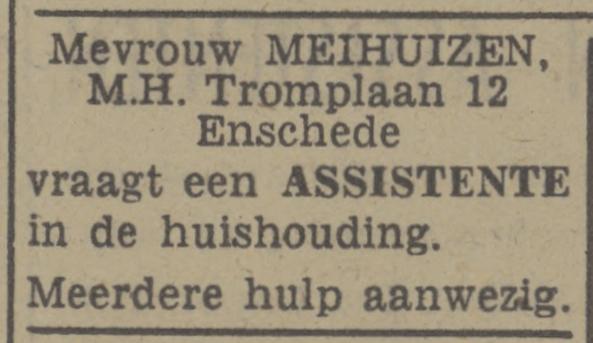 M.H. Tromplaan 12 Mevr. Meihuizen advertentie Tubantia 3-4-1948.jpg