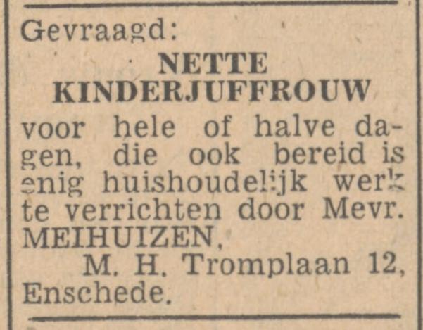 M.H. Tromplaan 12 Mevr. Meihuizen advertentie Tubantia 27-6-1947.jpg