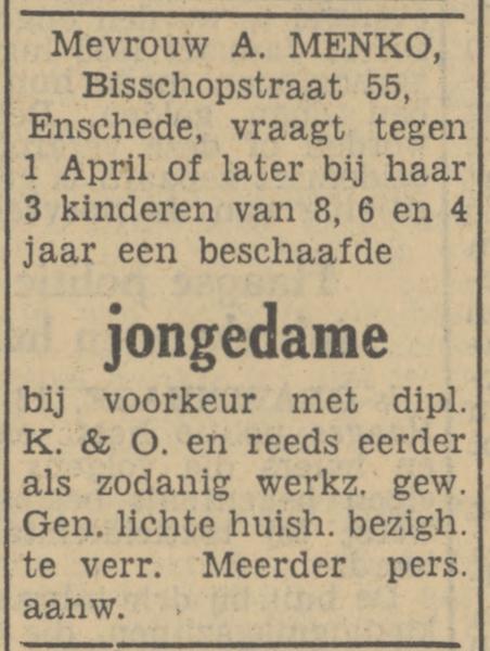 Bisschopstraat 55 A. Menko advertentie Tubantia 13-3-1951.jpg